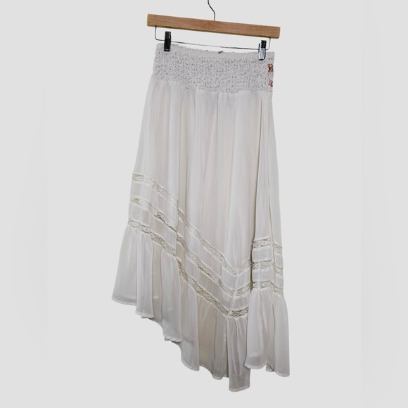 FREE PEOPLE Augusta Floral Skirt XS Embroidered Lace Ivory Boho Prairie Midi - Picture 7 of 13
